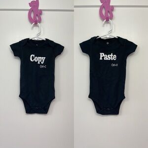 NWOT BLACK ONSIE “COPY CTRL+C” ad “PASTE” for twins 6-9 months